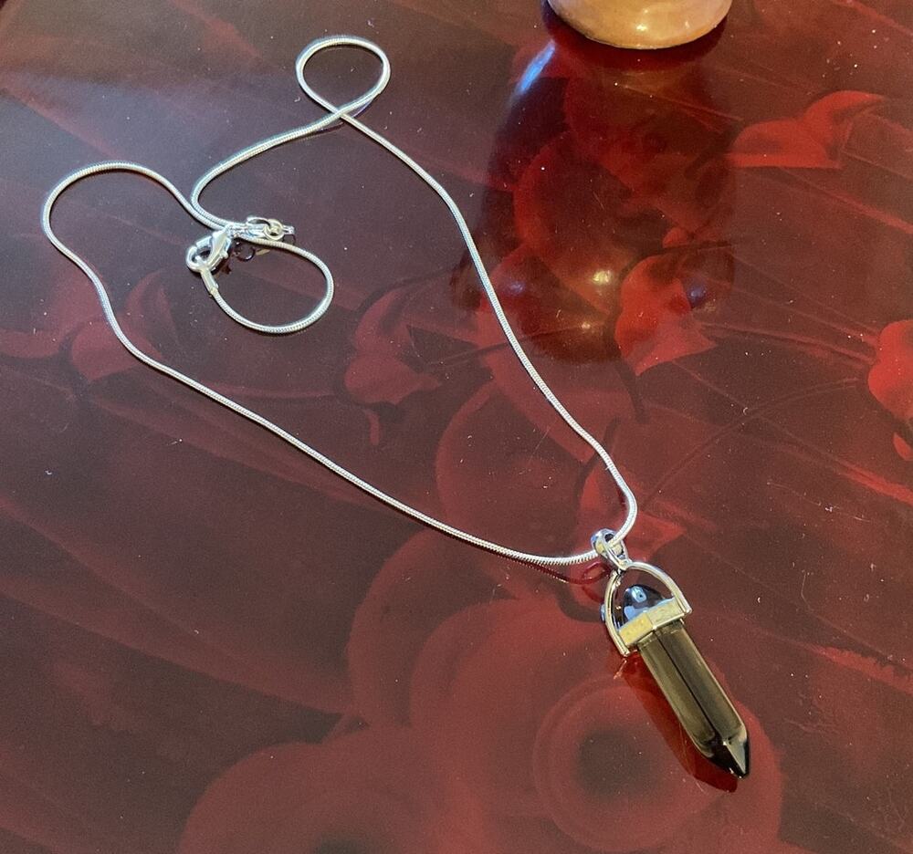 NEW Crystal Pendant Necklace Smoky Gray Crystal with Sterling Coil Chain